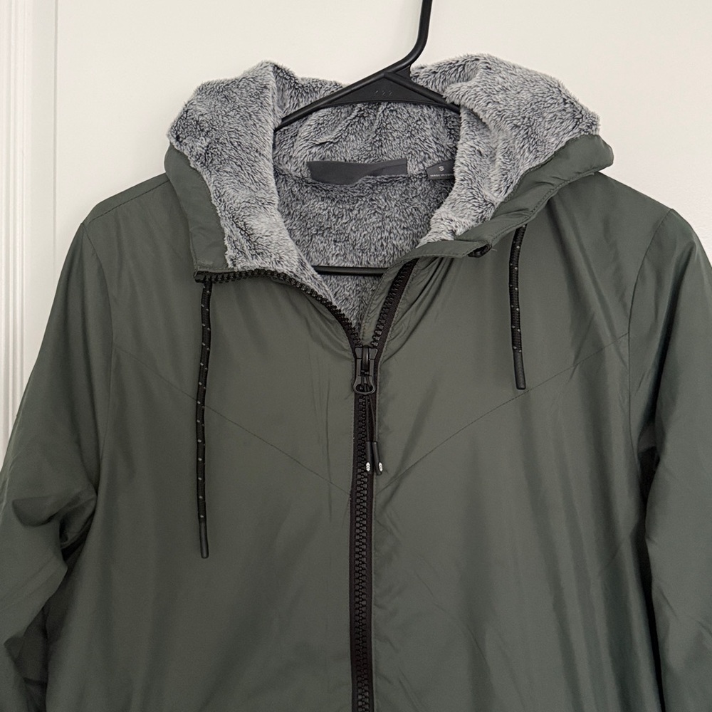 Free Country Olive Green Hooded Fleece Faux Fur Jacket Sz S - Picture 3 of 11